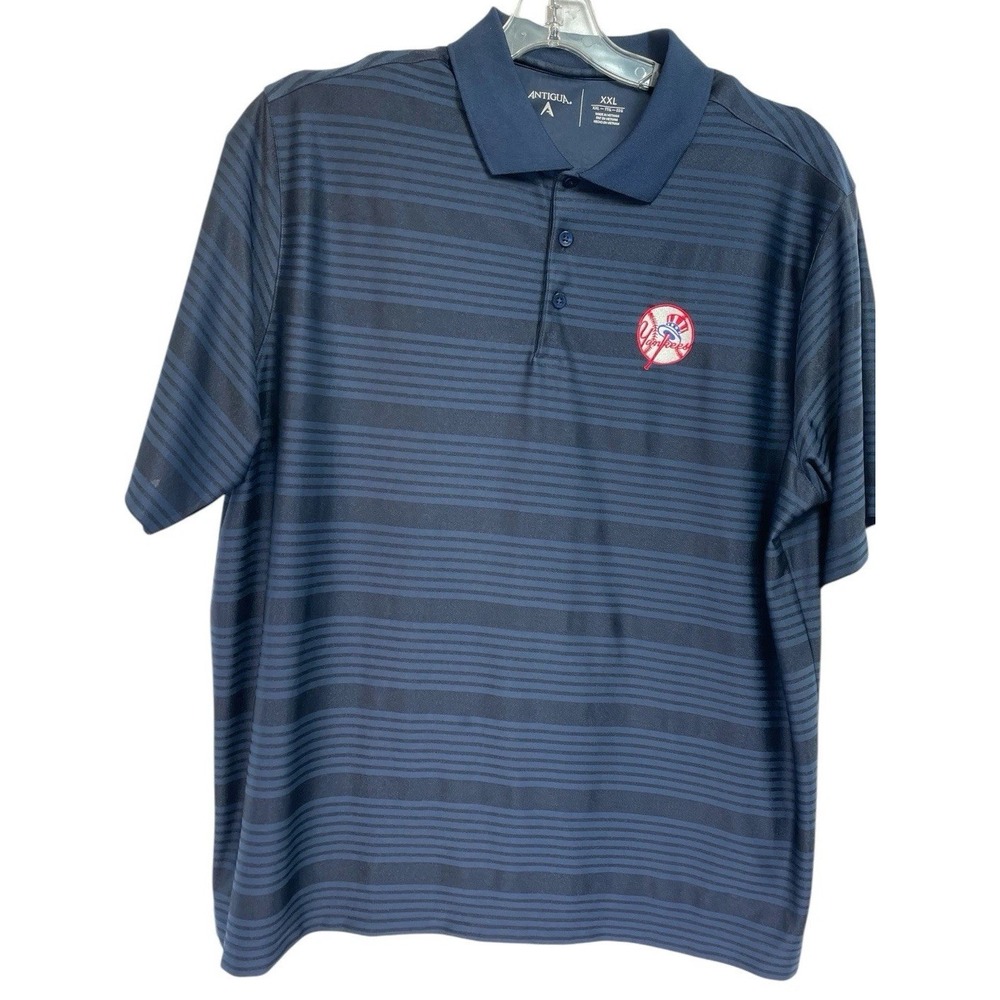 New York Yankees /Antigua Mens XXL Blue Striped Polo Shirt (U3) NW/OTs